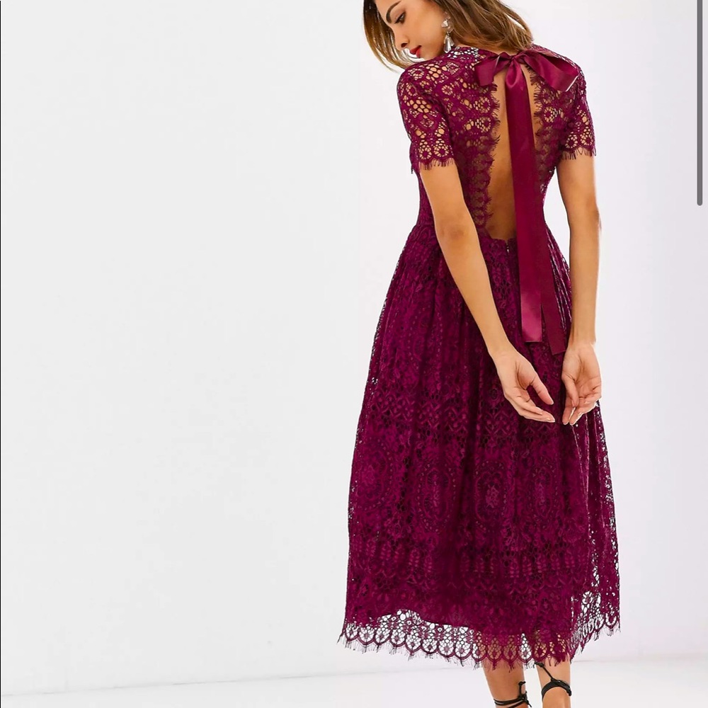 ASOS | Lace Midi Dress with Ribbon Tie and Open Back